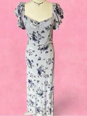 Three Hearts Blue Floral Square-Neck Maxi Dress